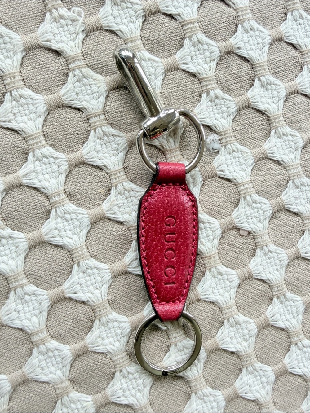 Gucci Red Leather Keyring Charm with Silver Hardware